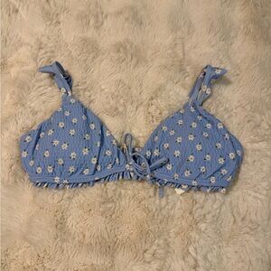 Blue and Floral Bikini Top With Adjustable Straps
